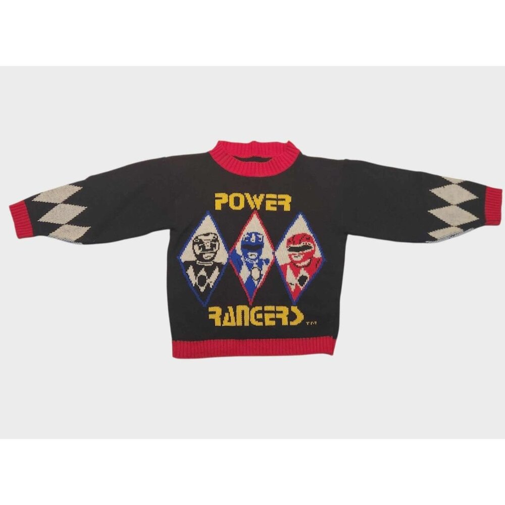 Rare Vintage Power Rangers Knit Sweater Black Acrylic Children's Size Large
